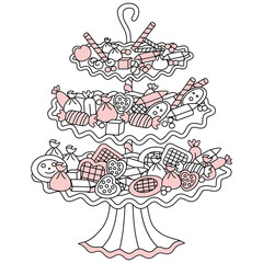 Vector Doodle Vase with Sweets, Cookies and Biscuits