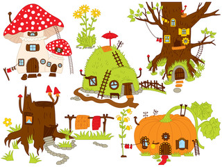 Vector Set of Various Forest Magic Houses