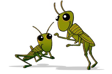 Cartoon funny green grasshopper