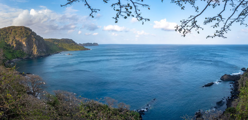 Panoramic Aerial view of Baia dos Golfinhos (Dolphins Bay) - Fernando de Noronha, Pernambuco, Brazil