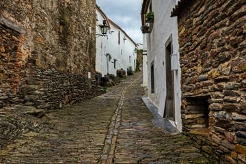 Typical street in the historic village of Monsaraz. Portugal.