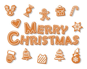 Merry Christmas Gingerbread Cookie hand drawn letters.