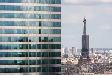 View from Grande Arche to the skyscraper and the Eiffel Tower