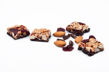 Cereal bar with almonds and cranberries chocolate