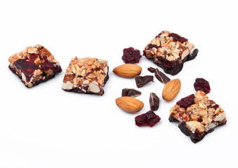 Cereal bar with almonds and cranberries chocolate