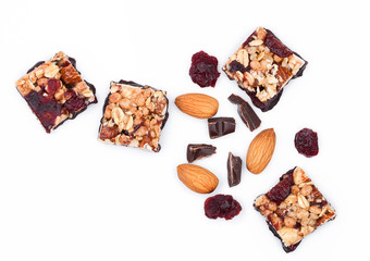Cereal bar with almonds and cranberries chocolate