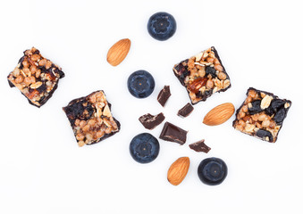 Healthy cereal bar with almond and blueberries