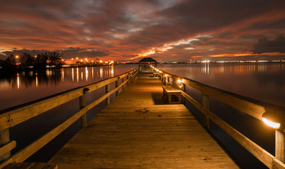 boardwalk at colorful sunset