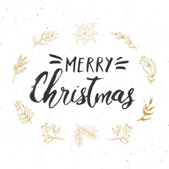 Merry Christmas Calligraphic Lettering. Typographic Greetings Design. Calligraphy Lettering for Holiday Greeting. Hand Drawn Lettering Text Vector illustration