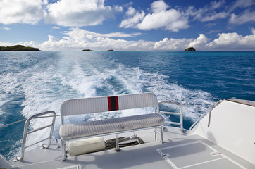 Boat And Wake In The Caribbean Sea, Antigua