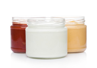 Glass containers with different nacho sauce