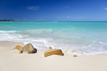 Clean White Caribbean Beach With Turquoise Water, Antigua