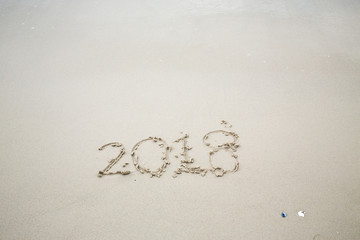 Happy New Year 2018, lettering on the beach, 2018