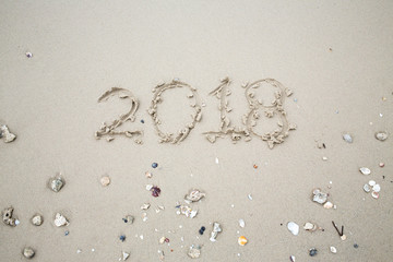 Happy New Year 2018, lettering on the beach, 2018