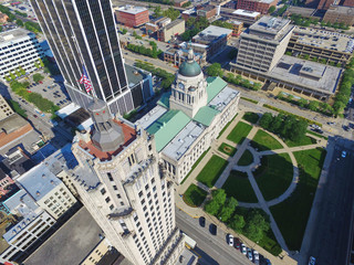 Aerial Fort Wayne Downtown Iconic Buildings Architecture 