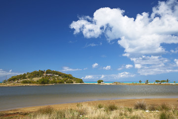 Antiguan Coastline With Saltwater Lake