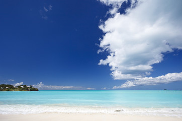 Clean White Caribbean Beach With Blue Sky, Antigua