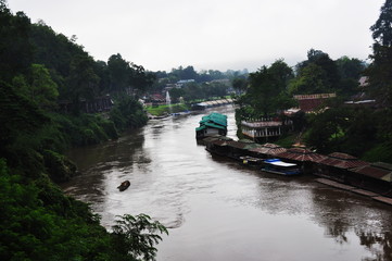 Fototapeta premium Floating house in river Kwai. Kanchanaburi , Thailand.