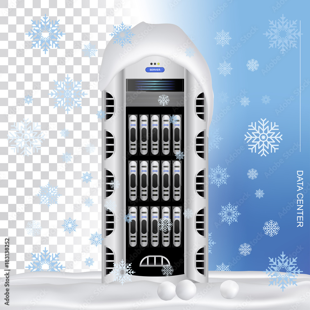 Aufkleber servers data center in snow. cloud computing concept vector. flat vector illustration eps 10