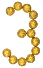Numeral 3, three, from decorative balls, isolated on white background