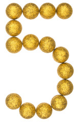 Numeral 5, five, from decorative balls, isolated on white background