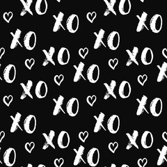 XOXO brush lettering signs seamless pattern, Grunge calligraphiv c hugs and kisses Phrase, Internet slang abbreviation XOXO symbols, vector illustration