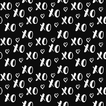 XOXO brush lettering signs seamless pattern, Grunge calligraphiv c hugs and kisses Phrase, Internet slang abbreviation XOXO symbols, vector illustration