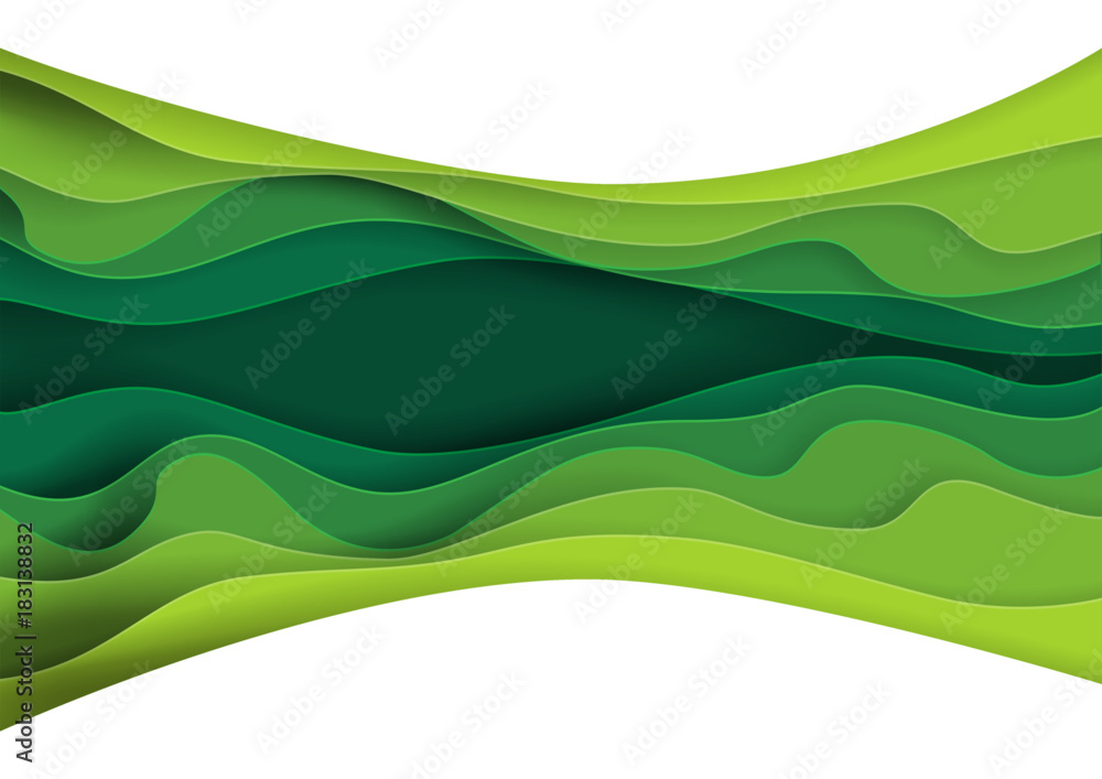 Poster green abstract paper carve background.paper art style of nature concept design.vector illustration.