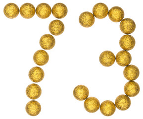 Numeral 73, seventy three, from decorative balls, isolated on white background