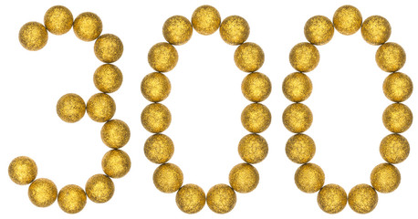Numeral 300, three hundred, from decorative balls, isolated on white background