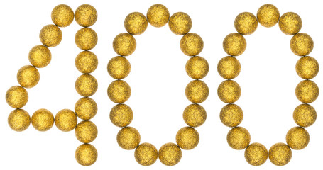 Numeral 400, four hundred, from decorative balls, isolated on white background