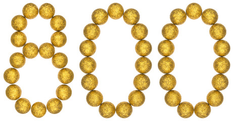 Numeral 800, eight hundred, from decorative balls, isolated on white background