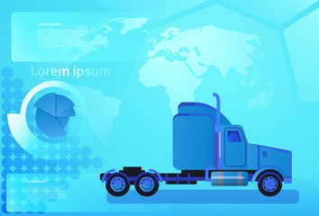 Cargo Truck Trailer Vehicle Over World Map Worldwide Shipping And Delivery Concept Vector Illustration