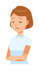 A woman nurse wearing a white uniform is depressed