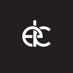 Initial lowercase letter ek, overlapping circle interlock logo, white color on black background