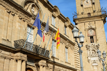 Clock tower and town hall building in aix en provence france photo