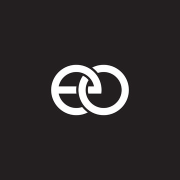 Initial lowercase letter eo, overlapping circle interlock logo, white color on black background