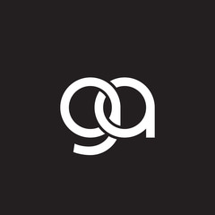 Initial lowercase letter ga, overlapping circle interlock logo, white color on black background - obrazy, fototapety, plakaty