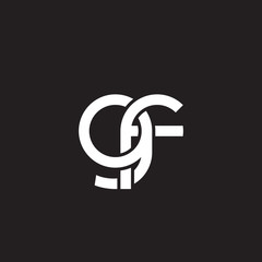 Initial lowercase letter gf, overlapping circle interlock logo, white color on black background