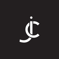 Initial lowercase letter jc, cj, overlapping circle interlock logo, white color on black background