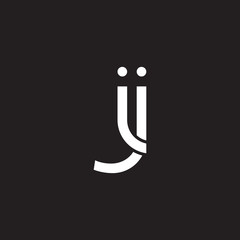 Initial lowercase letter ij, overlapping circle interlock logo, white color on black background