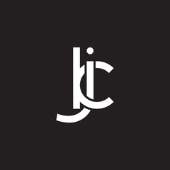 Initial lowercase letter jk, kj, overlapping circle interlock logo, white color on black background