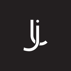 Initial lowercase letter jl, lj, overlapping circle interlock logo, white color on black background