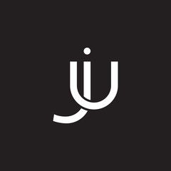 Initial lowercase letter ju, overlapping circle interlock logo, white color on black background