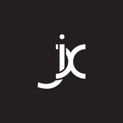 Initial lowercase letter jx, overlapping circle interlock logo, white color on black background