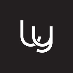 Initial lowercase letter ly, overlapping circle interlock logo, white color on black background
