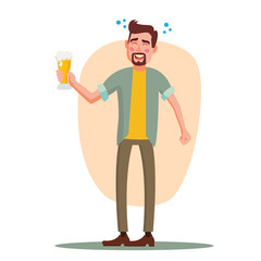Drunk Office Worker Vector. Have Fun. Cheers Party Concept. Celebrating, Gesturing. Corporate Party. Isolated On White Cartoon Character Illustration