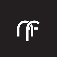 Initial lowercase letter nf, overlapping circle interlock logo, white color on black background
