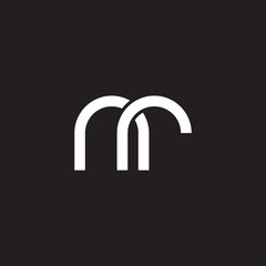 Initial lowercase letter nr, overlapping circle interlock logo, white color on black background