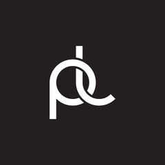 Initial lowercase letter pl, overlapping circle interlock logo, white color on black background
